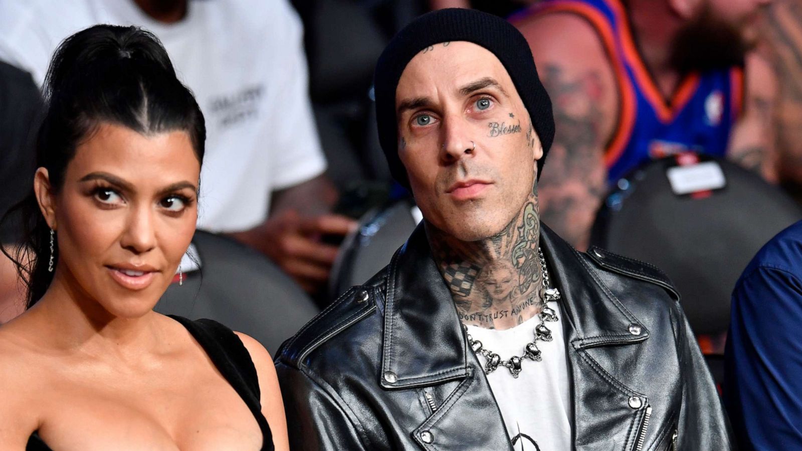 PHOTO: Kourtney Kardashian and Travis Barker at T-Mobile Arena on July 10, 2021 in Las Vegas.