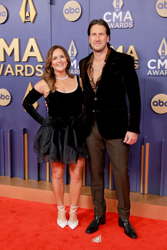 PHOTO: Kailey Dickerson, left, and Russell Dickerson attend The 58th Annual CMA Awards, Nov. 20, 2024, in Nashville, Tenn.