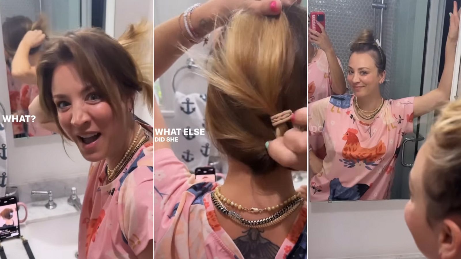 PHOTO: Kaley Cuoco shares video trying Instagram hair tutorials.