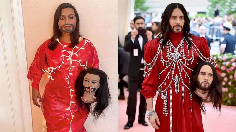 PHOTO: Mindy Kaling recreated Jared Leto's Met Gala look and posted a photo to Instagram as part of the #MetGala challenge.