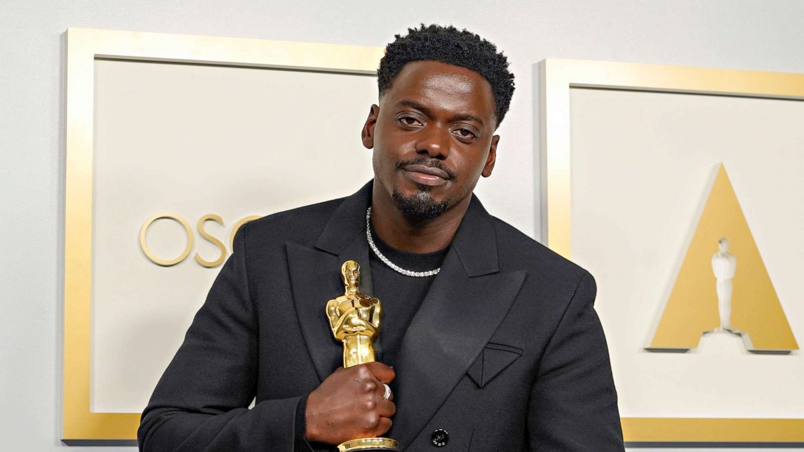 PHOTO: niel Kaluuya, winner of Best Actor in a Supporting Role for "Judas and the Black Messiah" poses in the press room during the 93rd Annual Academy Awards at Union Station on April 25, 2021, in Los Angeles.