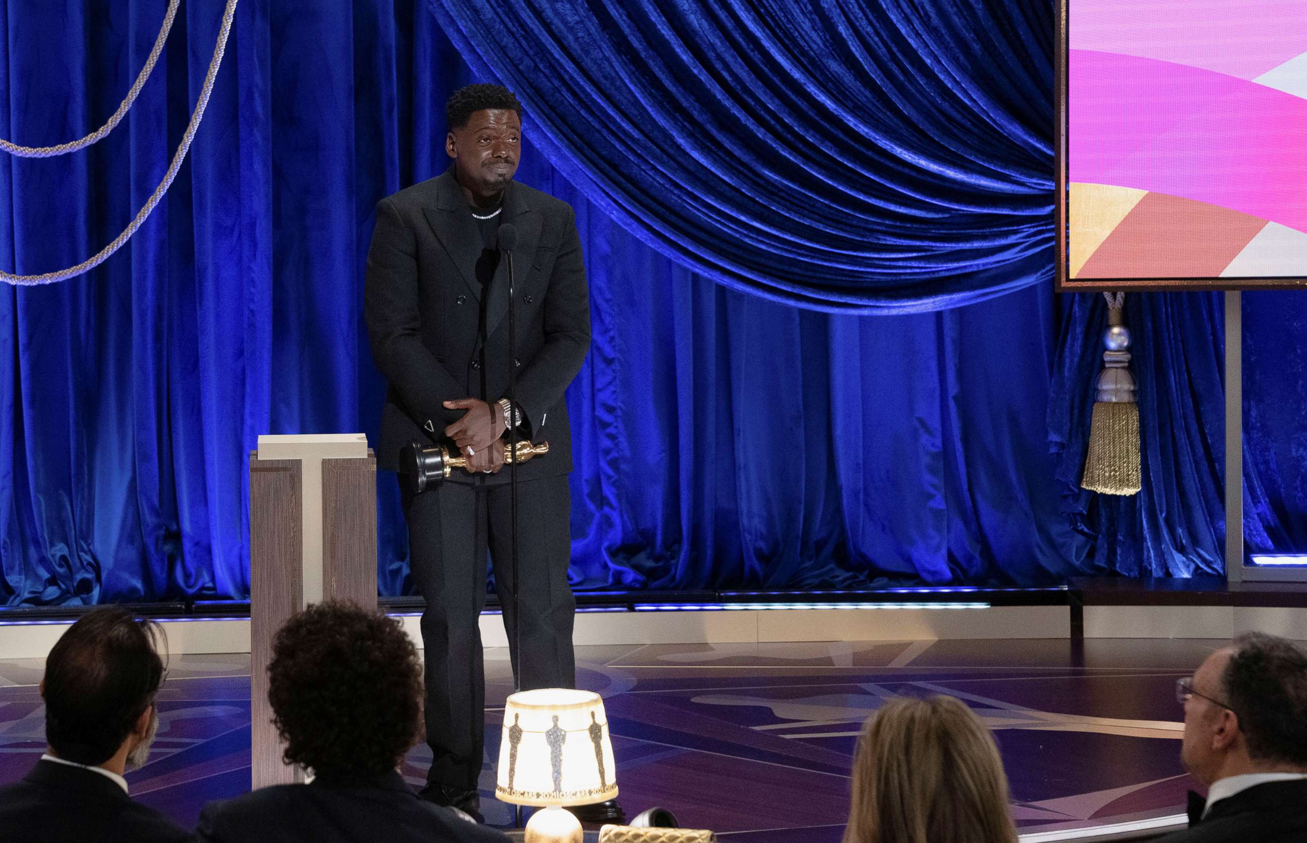 PHOTO: Daniel Kaluuya accepts the Oscar for Best Actor in a Supporting Role during the 93rd Oscars in Los Angeles, April 25, 2021.