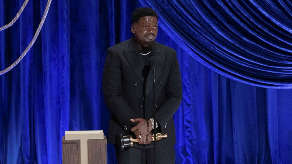 PHOTO: Daniel Kaluuya accepts the Oscar for Best Actor in a Supporting Role during the 93rd Oscars in Los Angeles, April 25, 2021.