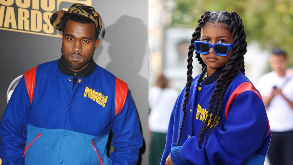 PHOTO: Kanye West's daughter North West is seen wearing the same vintage Pastelle jacket this week that her father Kanye West wore to the 2008 American Music Awards.