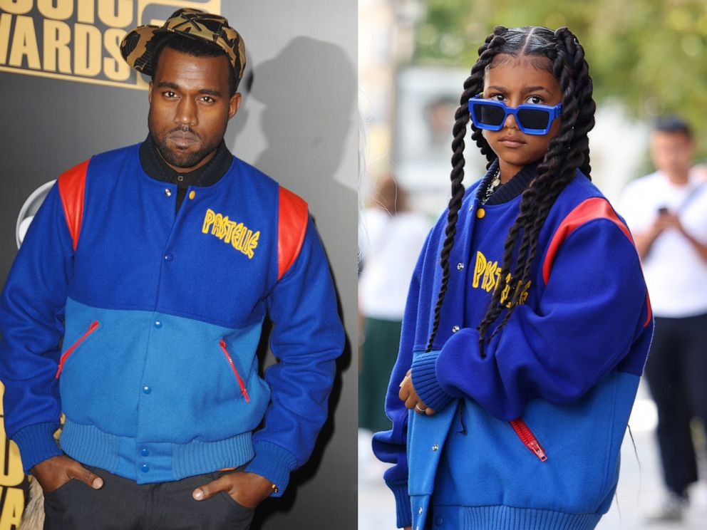 PHOTO: Kanye West's daughter North West is seen wearing the same vintage Pastelle jacket this week that her father Kanye West wore to the 2008 American Music Awards.