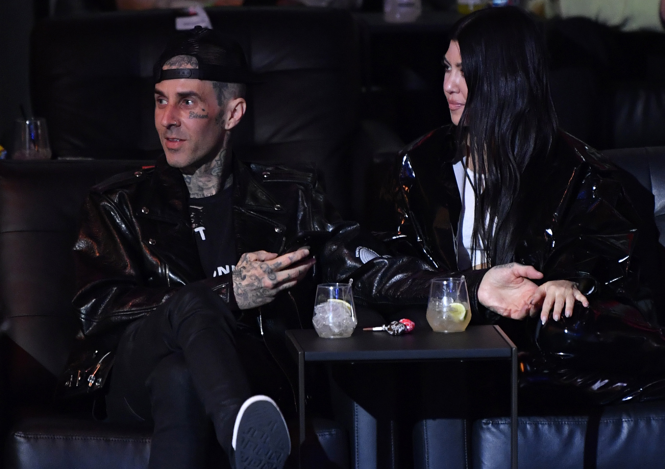 PHOTO: Travis Barker and Kourtney Kardashian are seen during the UFC 260 event at UFC APEX on March 27, 2021 in Las Vegas.
