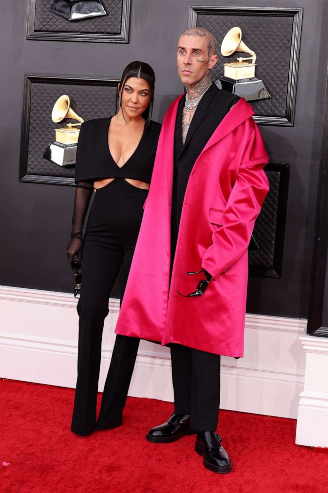 PHOTO: Kourtney Kardashian and Travis Barker attend the 64th GRAMMY Awards at MGM Grand Garden Arena, April 3, 2022, in Las Vegas.