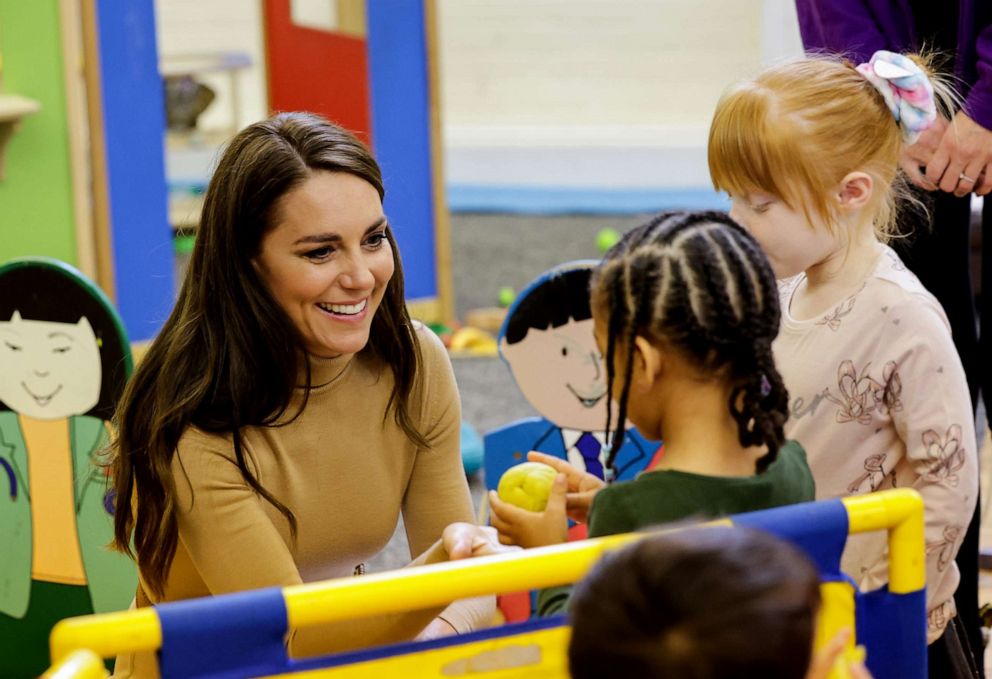 PHOTO: Catherine, Princess of Wales speaks with children in the Nursery during a visit to The Rainbow Centre, Nov. 3, 2022, in Scarborough, England.