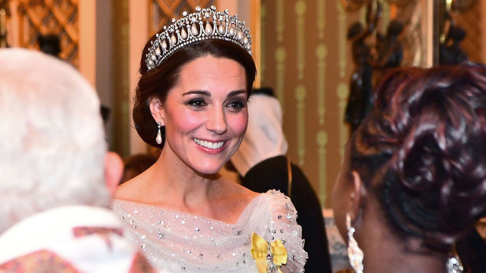 PHOTO: Britain's Catherine, The Duchess of Cambridge, talks to guests at an evening reception for members of the Diplomatic Corps at Buckingham Palace in London, Dec. 4, 2018.