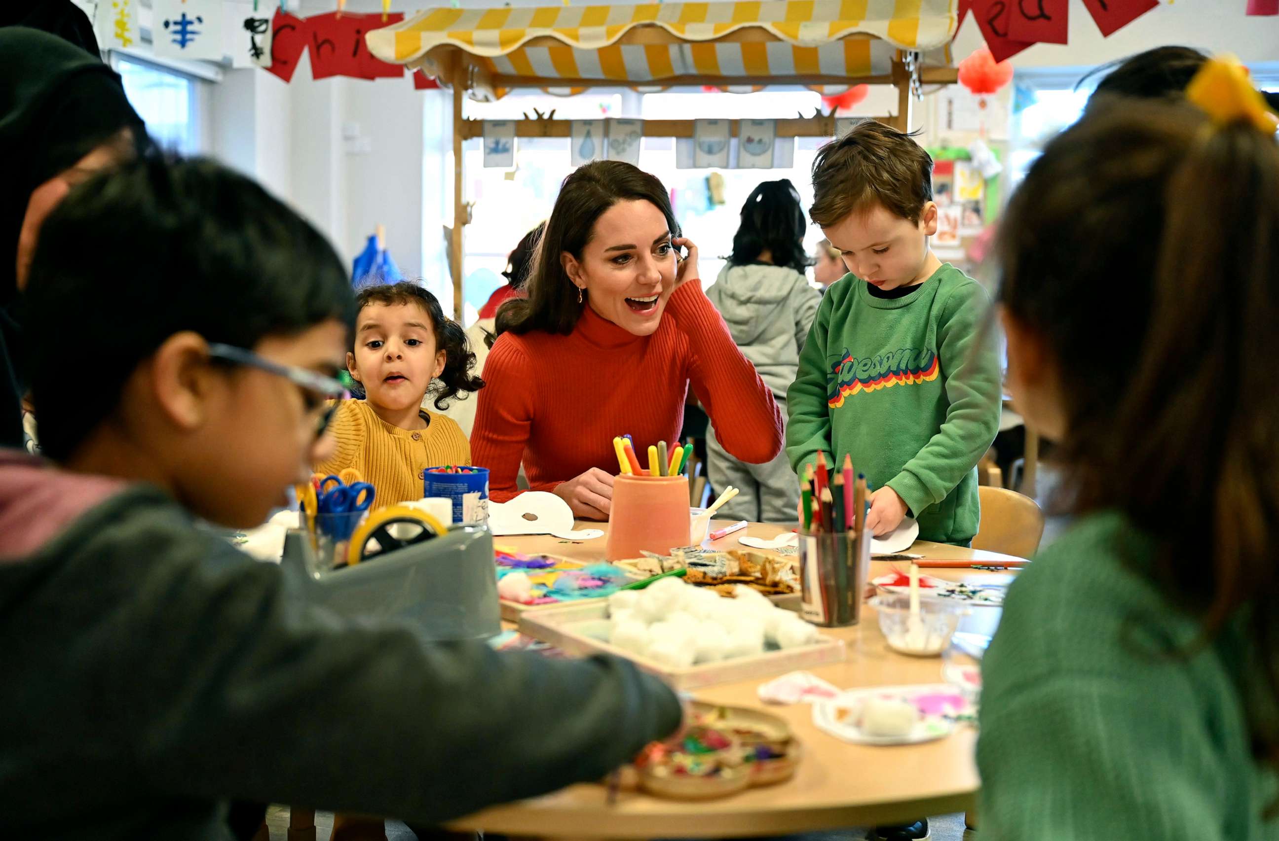 PHOTO: Kate, the Princess of Wales interacts with children during her visit to Foxcubs Nursery in Luton, England, Jan. 18, 2023, as part of her ongoing work to elevate the importance of early childhood to lifelong outcomes.