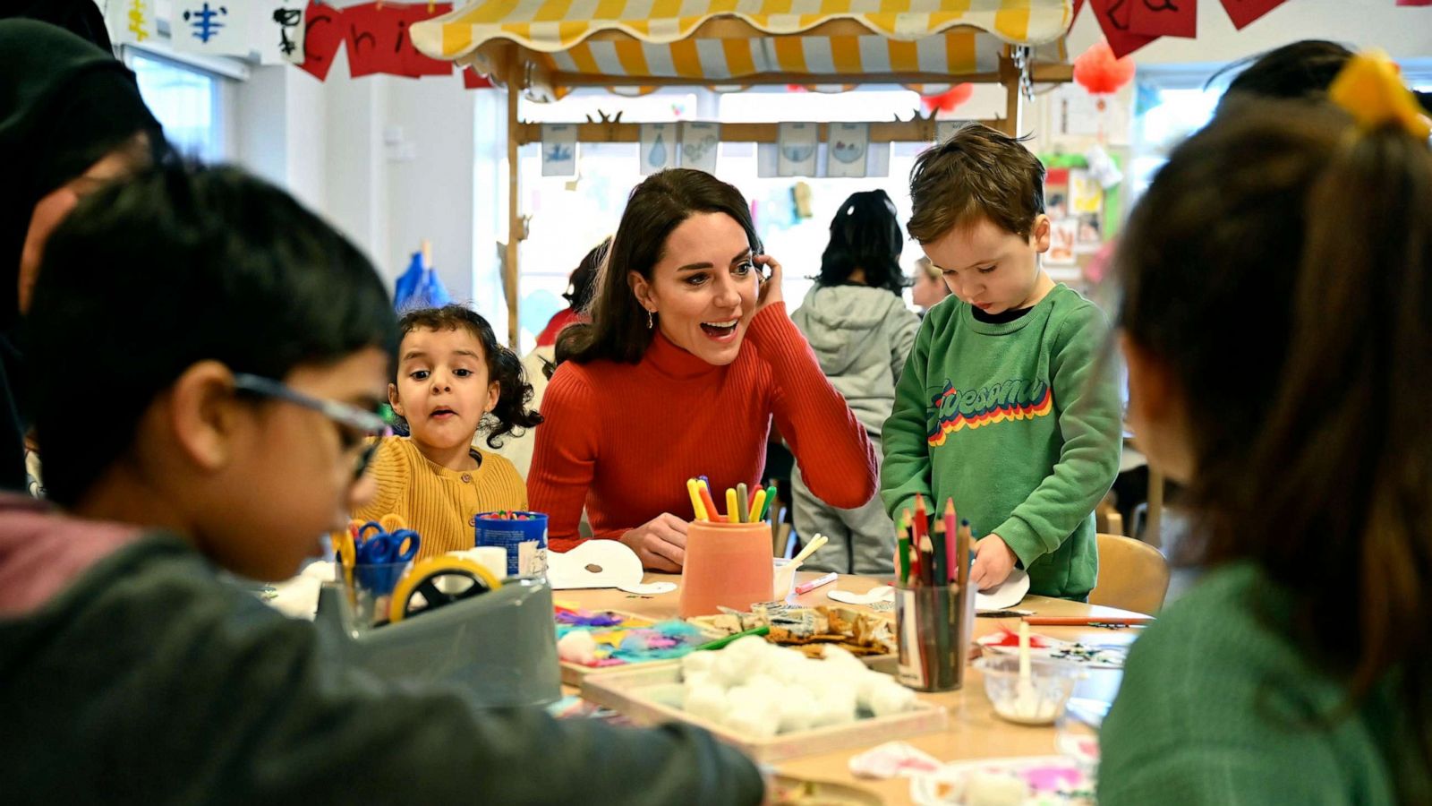 PHOTO: Kate, the Princess of Wales interacts with children during her visit to Foxcubs Nursery in Luton, England, Jan. 18, 2023, as part of her ongoing work to elevate the importance of early childhood to lifelong outcomes.