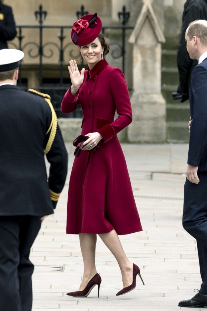 Duchess Kate recycles festive red coat for Commonwealth Day services ...