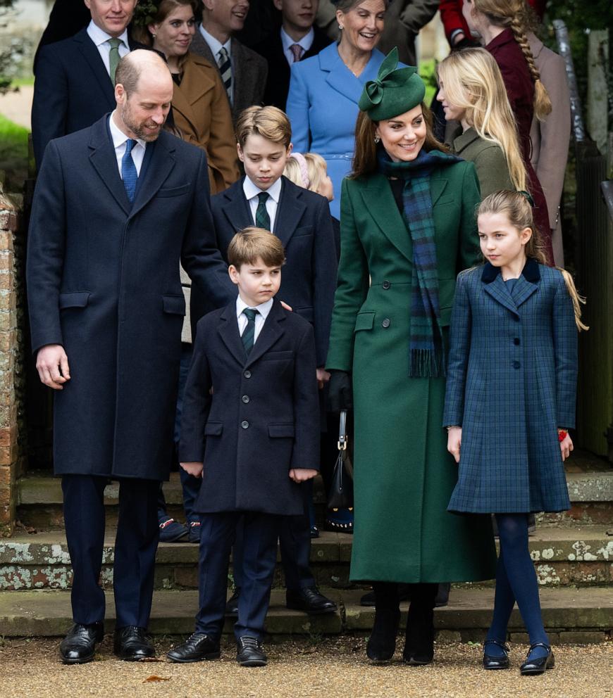 PHOTO: Prince William, Prince of Wales, Prince Louis of Wales, Prince George of Wales, Catherine, Princess of Wales and Princess Charlotte of Wales attend the Christmas Morning Service at Sandringham Church, Dec. 25, 2024, in Sandringham, England. 