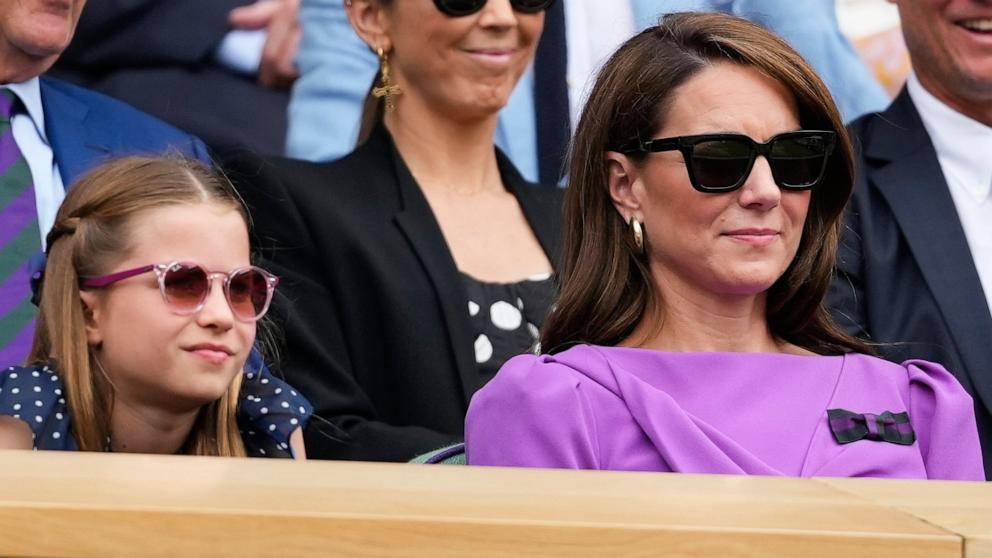 PHOTO: Kate, Princess of Wales and Princess Charlotte watch the men's singles final at the Wimbledon tennis championships in London, July 14, 2024. 