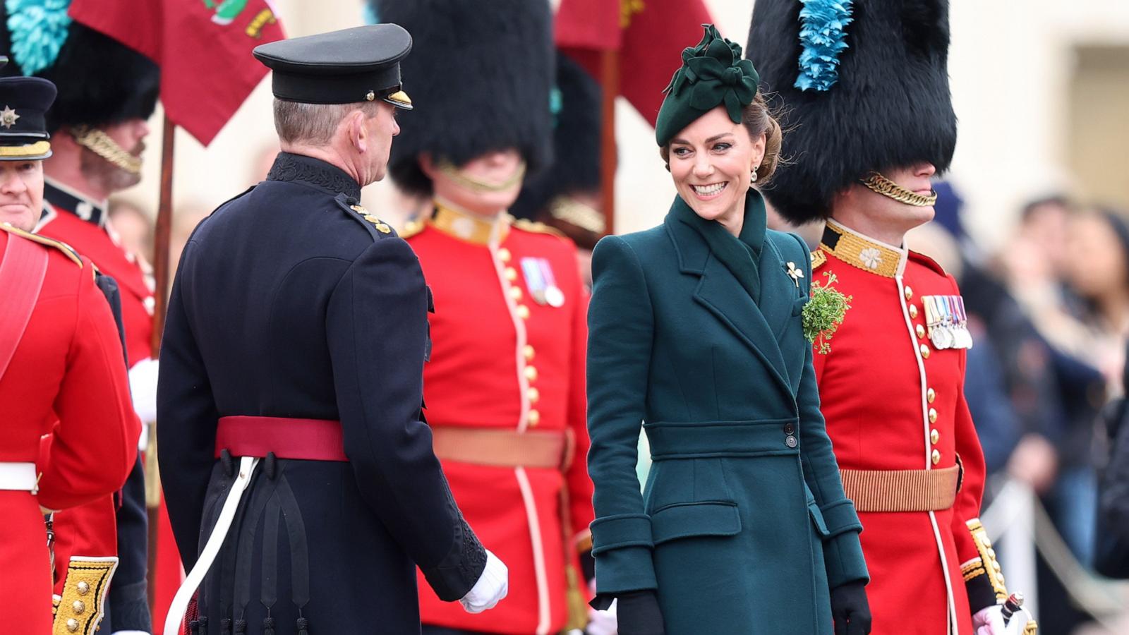 PHOTO: Catherine, Princess of Wales during the 2025 Irish Guards' St. Patrick's Day Parade at Wellington Barracks on March 17, 2025 in London, England.