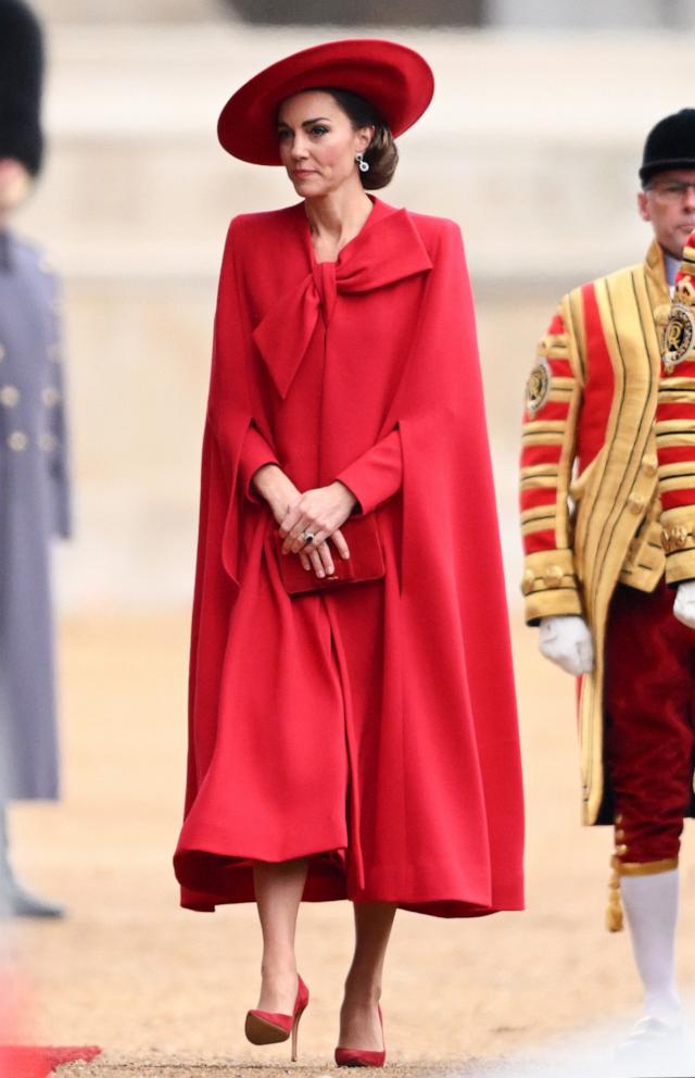 PHOTO: Catherine, Princess of Wales attends a ceremonial welcome for The President and the First Lady of the Republic of Korea at Horse Guards Parade, Nov. 21, 2023, in London.