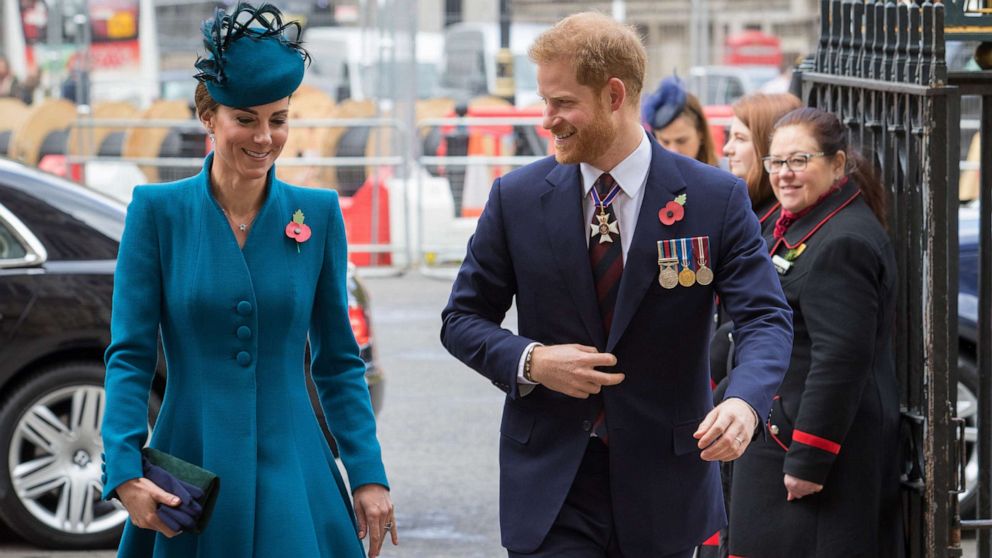 PHOTO: Catherine Duchess of Cambridge and Prince Harry attend Anzac Day Service, Westminster Abbey, London, April 25, 2019.