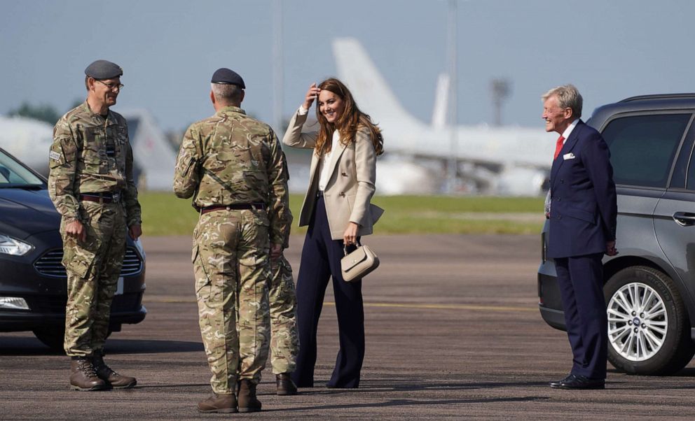 PHOTO: Catherine, Duchess of Cambridge arrives to meets those who supported the UK's evacuation of civilians from Afghanistan at RAF Brize Norton on Sept. 15, 2021, in Brize Norton, England.