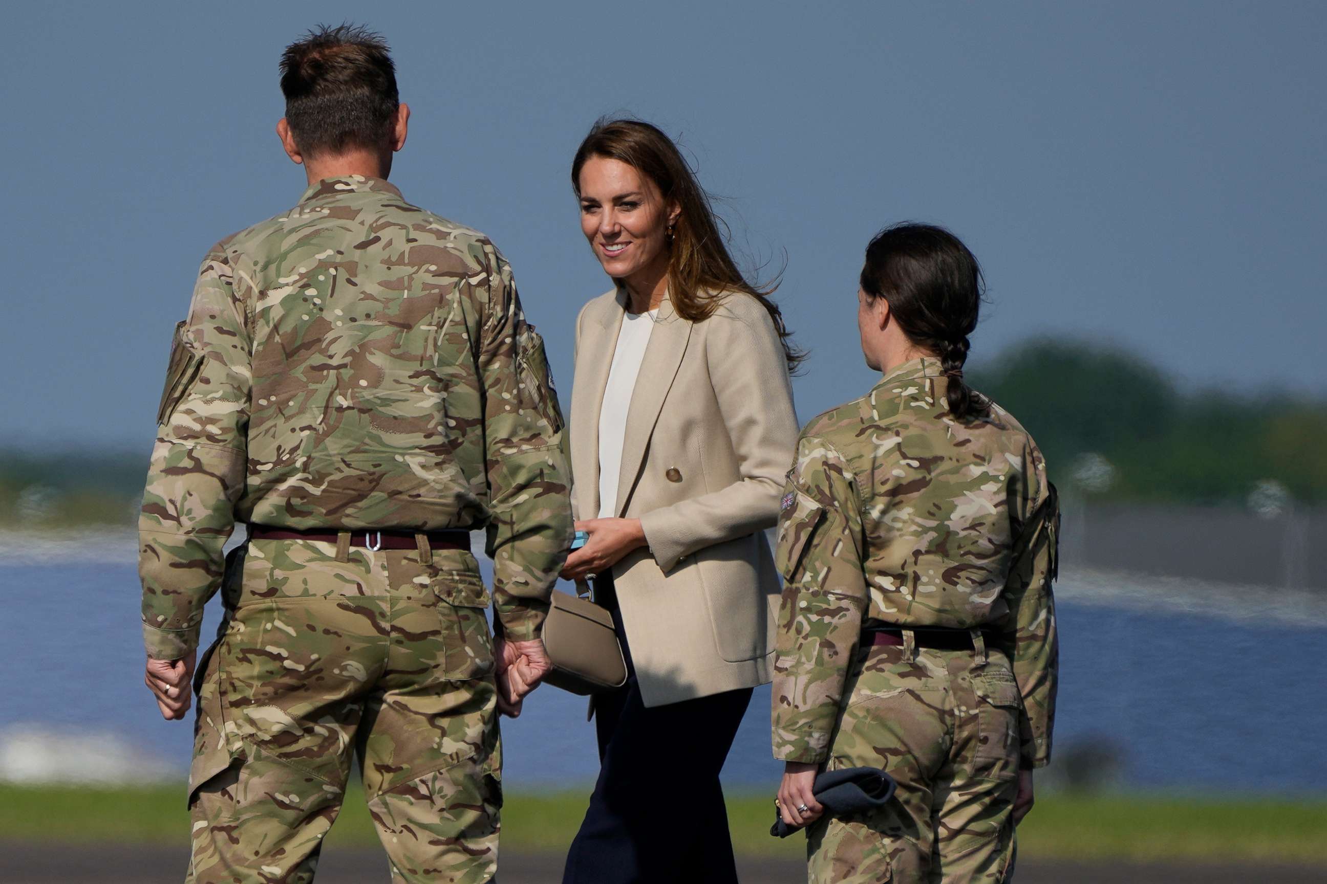 PHOTO: Britain's Kate, The Duchess of Cambridge meets military personnel during a visit to RAF Brize Norton in Oxfordshire, England, Sept. 15, 2021.