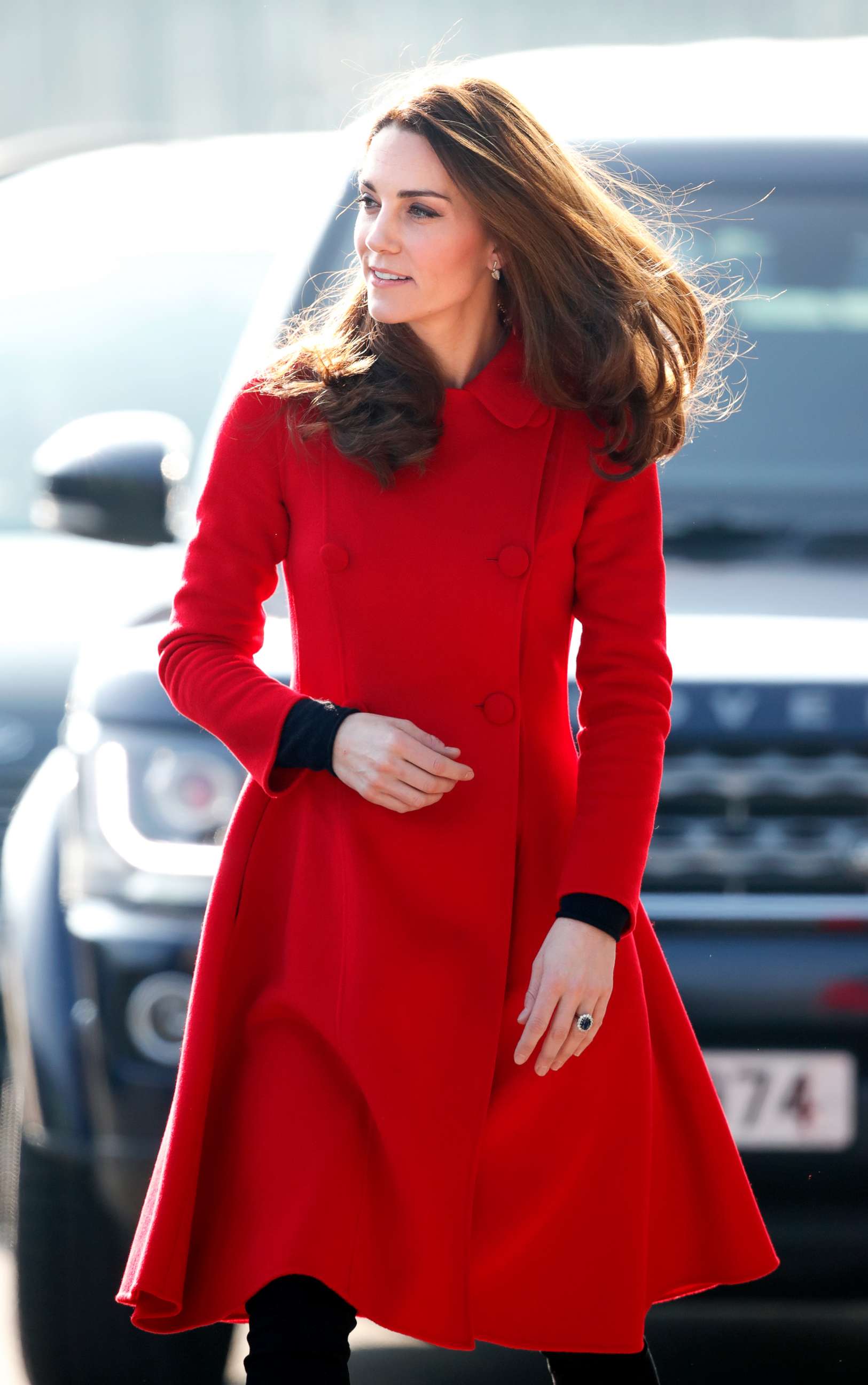 PHOTO: Catherine, Duchess of Cambridge arrives for a visit to Windsor Park Stadium, home of the Irish Football Association, Feb. 27, 2019, in Belfast, Northern Ireland.