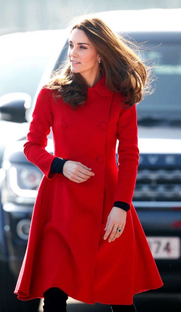 PHOTO: Catherine, Duchess of Cambridge arrives for a visit to Windsor Park Stadium, home of the Irish Football Association, Feb. 27, 2019, in Belfast, Northern Ireland.