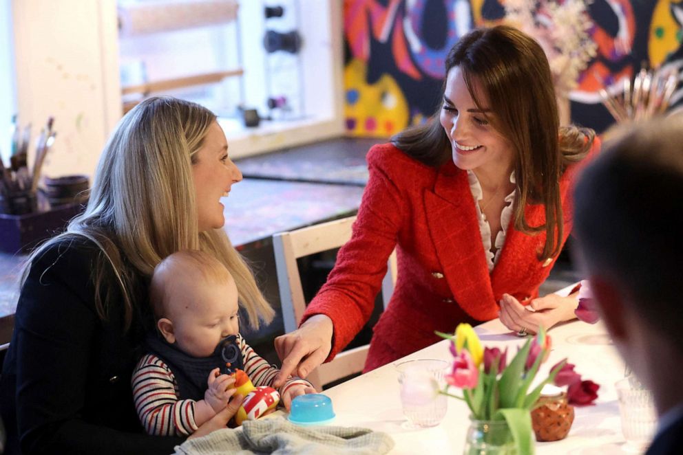 PHOTO: Britain's Kate, Duchess of Cambridge speaks to parents about the program, 'Copenhagen Infant Mental Health Project' (CIMPH) 'Understanding Your Baby Project' during a visit to the Children's Museum in Copenhagen, Denmark, on Feb. 22, 2022.