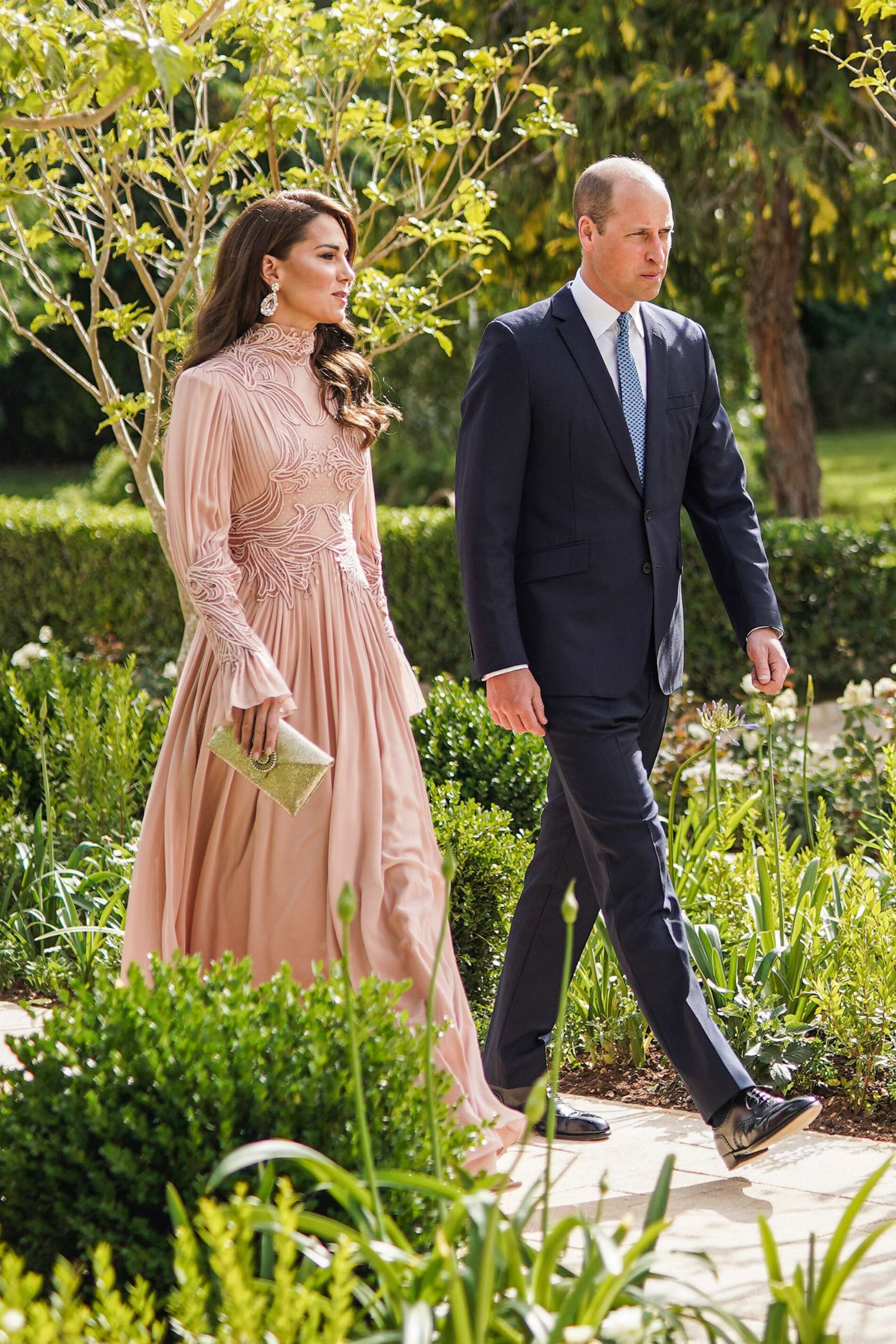PHOTO: Britain's Prince William and Princess Catherine arrive at the marriage ceremony of Crown Prince Hussein and Saudi architect Rajwa Alseif, June 1, 2023, in Amman, Jordan.