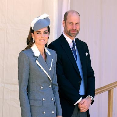PHOTO: Prince William, Prince of Wales and Catherine, Princess of Wales during the Ceremonial Welcome and Inspection of the Guard of Honour at Windsor Castle on March 18, 2026 in Windsor, England.