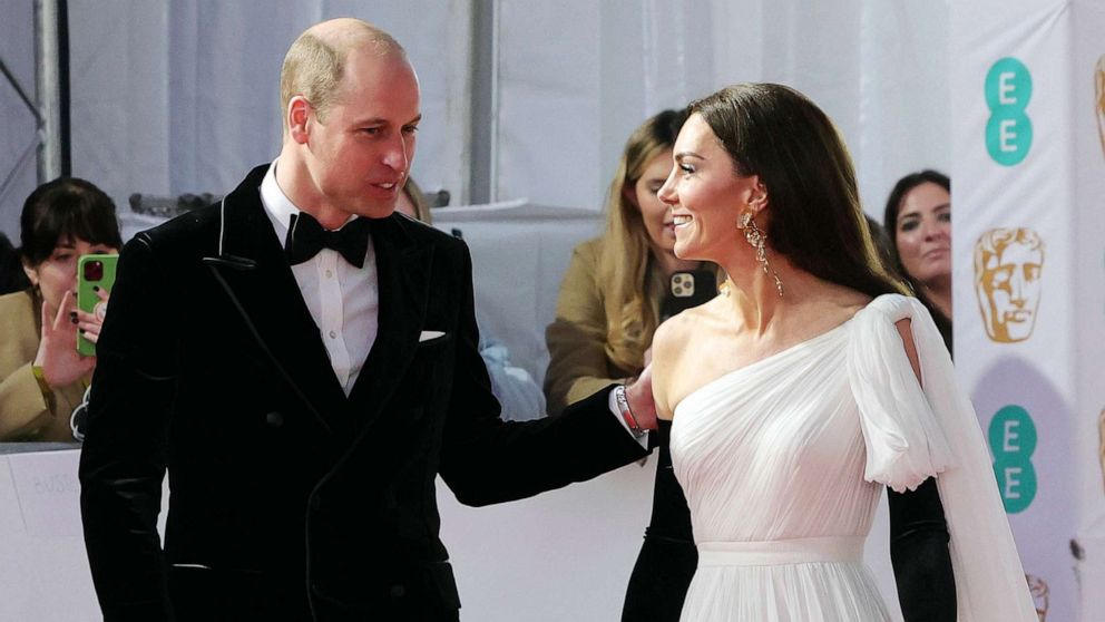 PHOTO: Britain's Prince William, left, and Kate, Princess of Wales, attend the 76th British Academy Film Awards held at the Southbank Centre's Royal Festival Hall in London, Feb. 19, 2023.