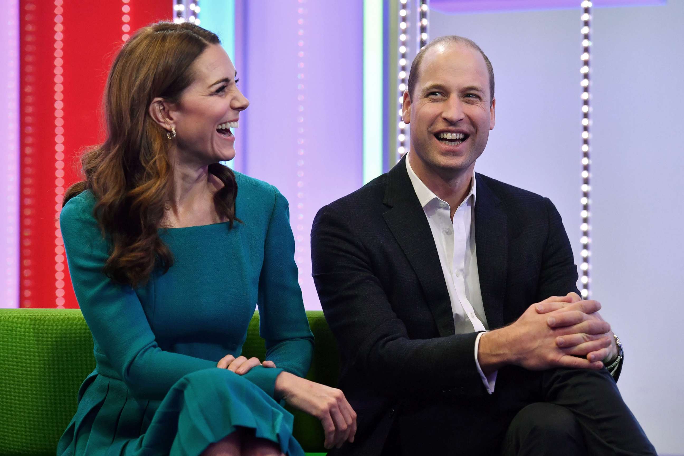 PHOTO: Britain's Catherine, Duchess of Cambridge and Prince William, laugh as they visit BBC Broadcasting House in London, Nov. 15, 2018. 