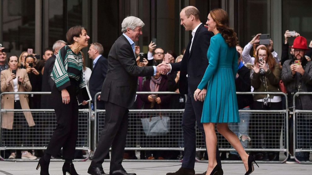 PHOTO: Britain's Prince William and his wife, Catherine, Duchess of Cambridge, are greeted by Director-General of the BBC Tony Hall and Director of BBC Children's Alice Webb during a visit to the BBC Broadcasting House in London, Nov. 15, 2018.