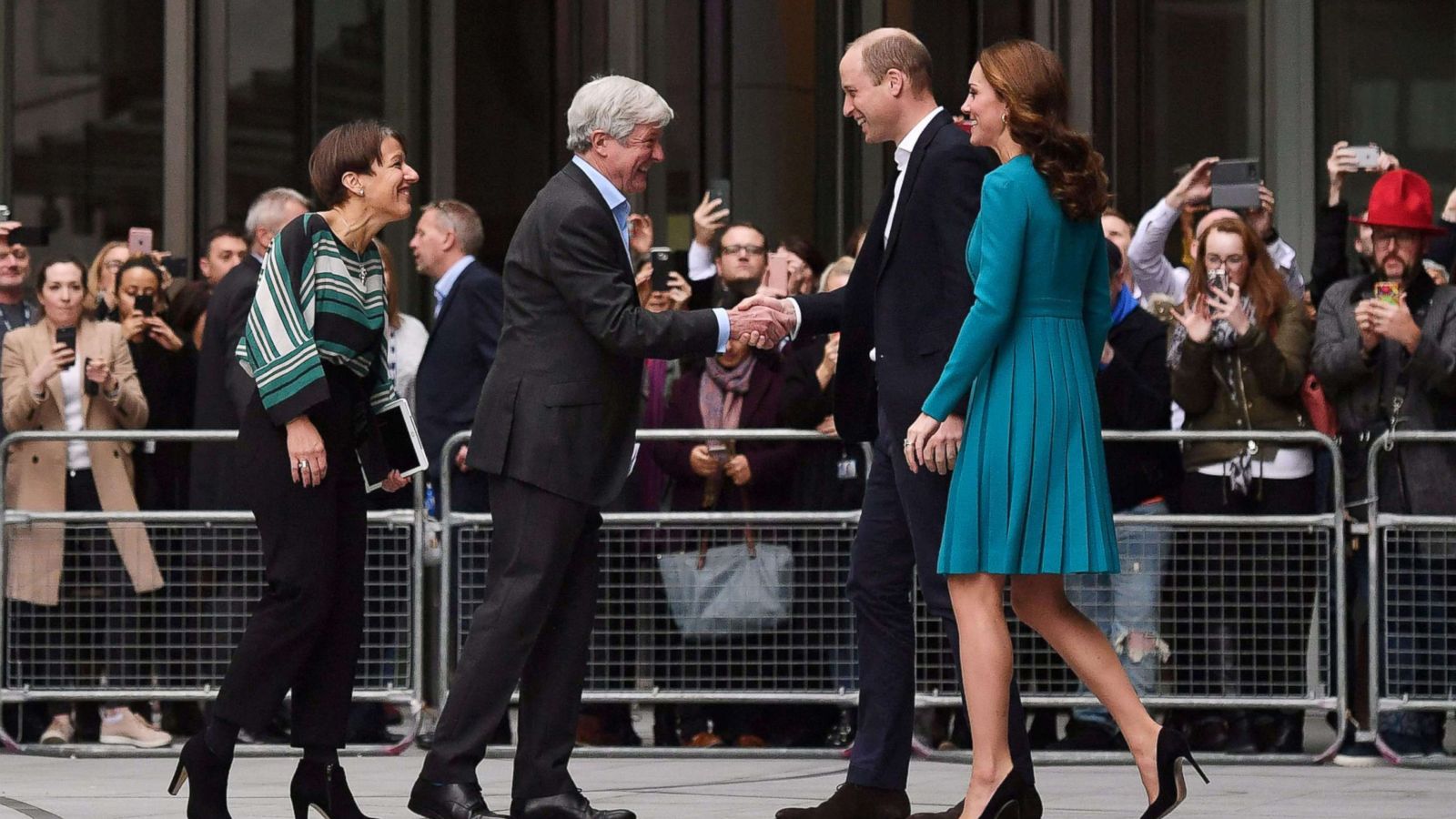 PHOTO: Britain's Prince William and his wife, Catherine, Duchess of Cambridge, are greeted by Director-General of the BBC Tony Hall and Director of BBC Children's Alice Webb during a visit to the BBC Broadcasting House in London, Nov. 15, 2018.