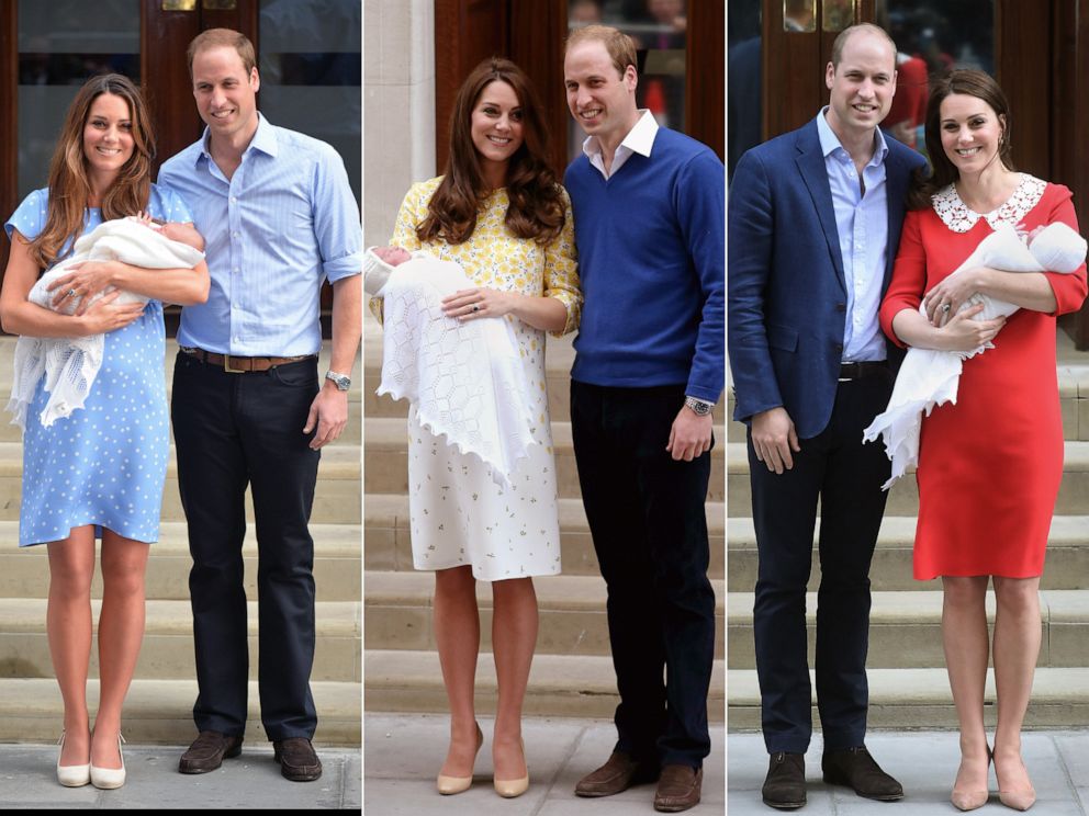 PHOTO: The Duke and Duchess of Cambridge and their newborns, from left, George, Charlotte and Louis, outside the Lindo Wing at St Mary's Hospital in Paddington, London. 