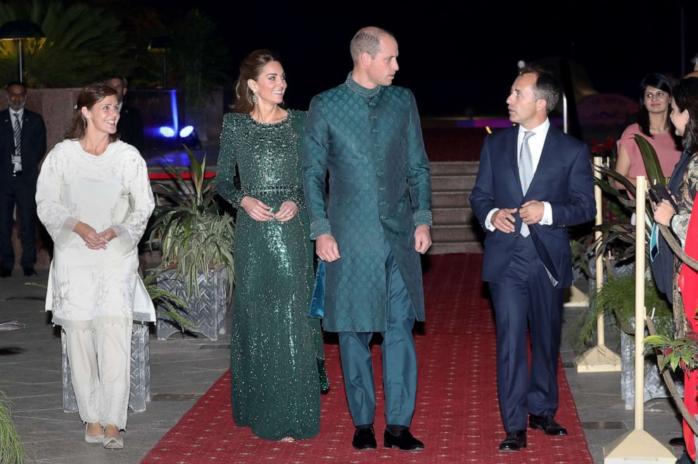 PHOTO: The Duke and Duchess of Cambridge, Prince William and Catherine, attend a special reception hosted by the British High Commissioner Thomas Drew, right, and his wife Joanna Drew, during their royal tour of Pakistan, Oct.15, 2019 in Islamabad.