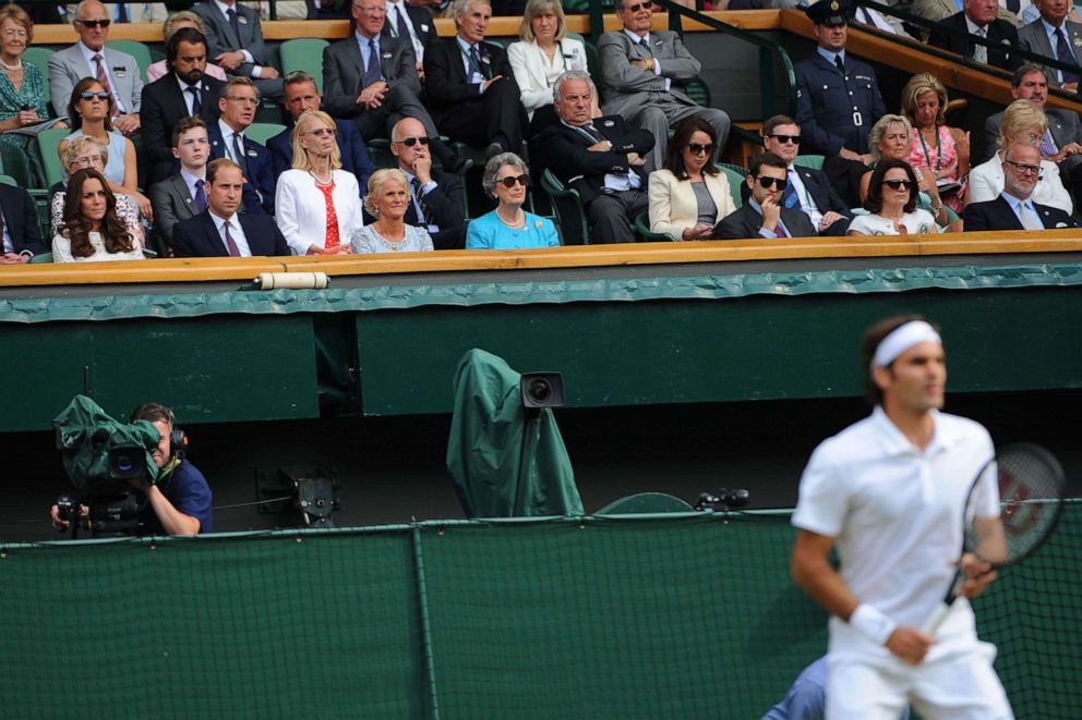 PHOTO: In this file photo, Prince William and Kate Middleton watching Roger Federer on Day 9 of the Wimbledon championships on June, 23, 2014.