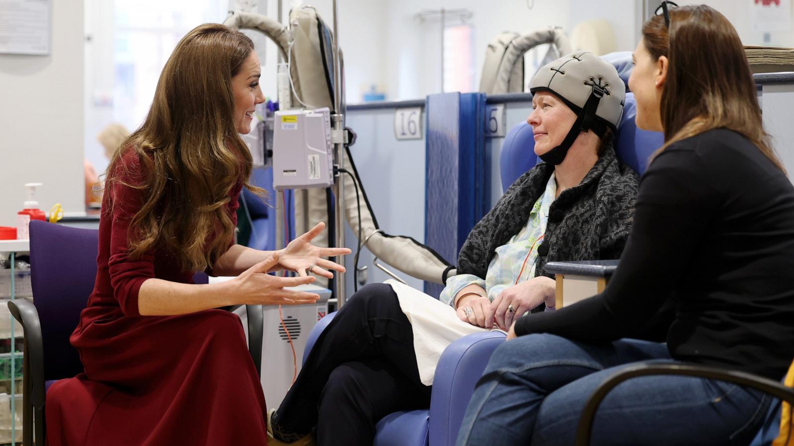 PHOTO: Catherine, Princess of Wales talks with Katherine Field during a visit to The Royal Marsden Hospital on Jan. 14, 2025 in London.