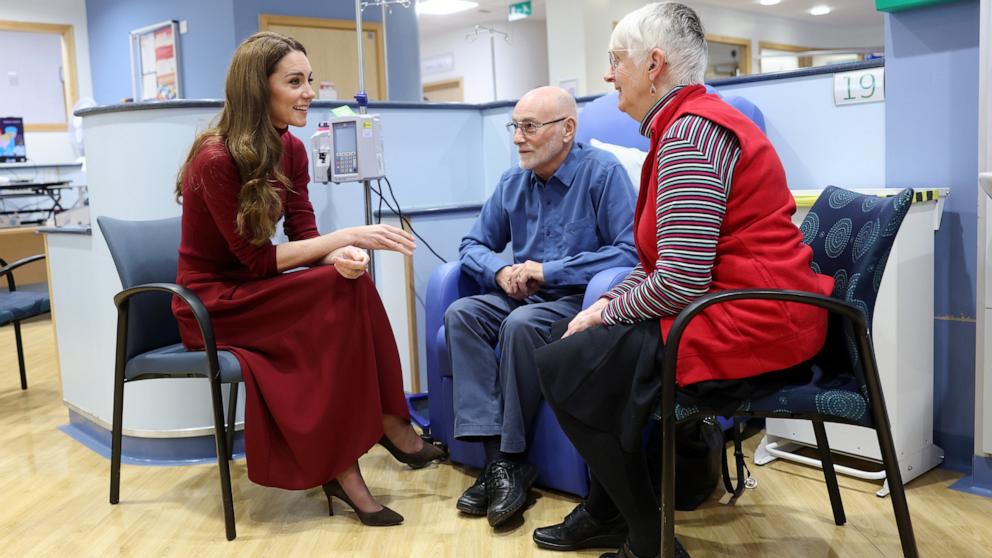 PHOTO: Catherine, Princess of Wales talks with Richard Bosworth (C) during a visit to The Royal Marsden Hospital on Jan. 14, 2025 in London.