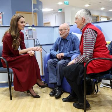 PHOTO: Catherine, Princess of Wales talks with Richard Bosworth (C) during a visit to The Royal Marsden Hospital on Jan. 14, 2025 in London.