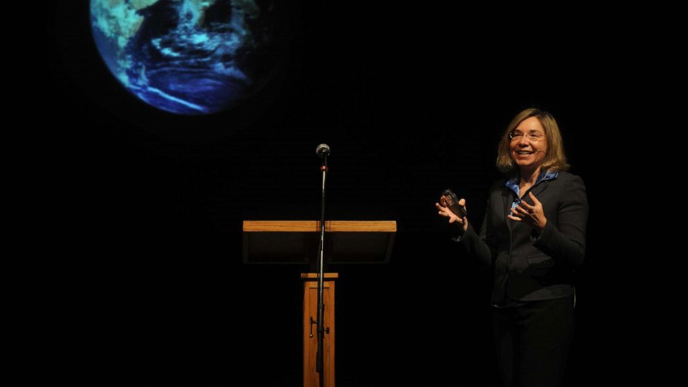 PHOTO: In this April 3, 2012, file photo, climate scientist Katharine Hayhoe delivers her Faith Based Response to Climate Change talk to students and faculty during chapel at Hardin-Simmons University in Abilene, Texas.