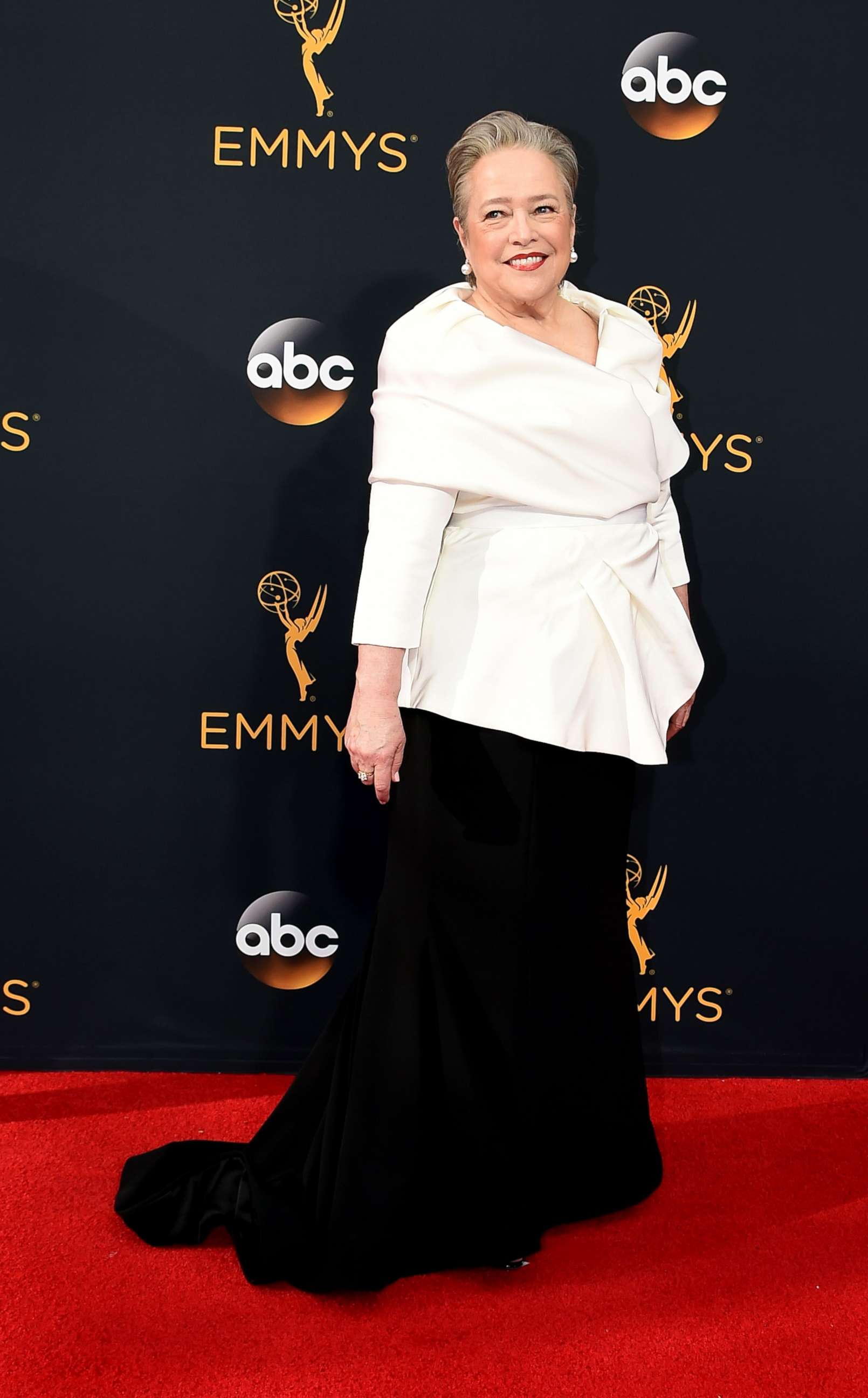 PHOTO: Actress Kathy Bates arrives for the 68th Emmy Awards on Sept. 18, 2016, at the Microsoft Theatre in Los Angeles.