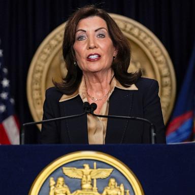 PHOTO: New York Gov. Kathy Hochul speaks at a news conference, Feb. 20, 2025, in New York City.
