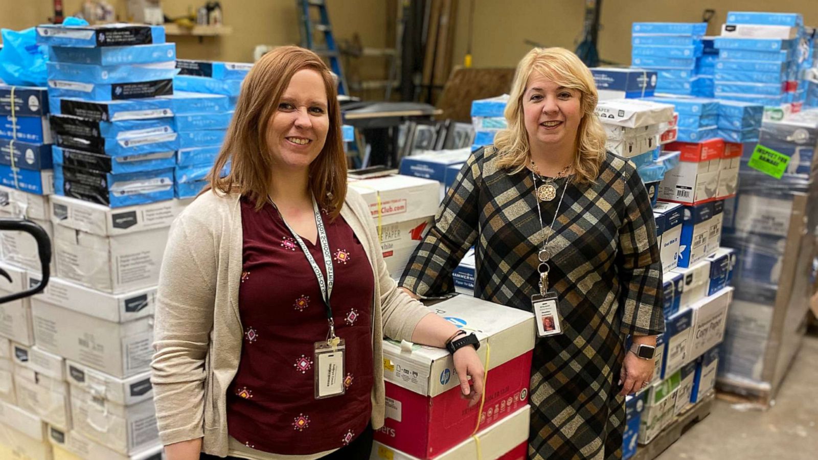 PHOTO: Katie Couch pictured with Sto-Rox Upper Elementary principal, Heather Johnston, with reams of donated paper.