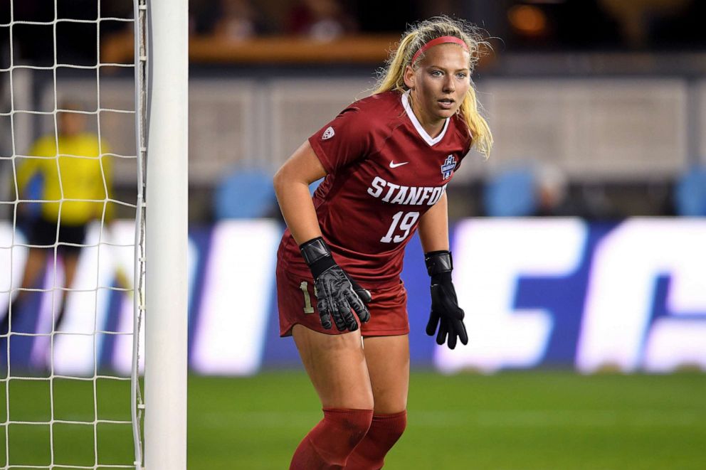 PHOTO: Katie Meyer of the Stanford Cardinal defends the goal against the North Carolina Tar Heels during the Division I Women's Soccer Championship held at Avaya Stadium, Dec. 8, 2019 in San Jose, Calif.