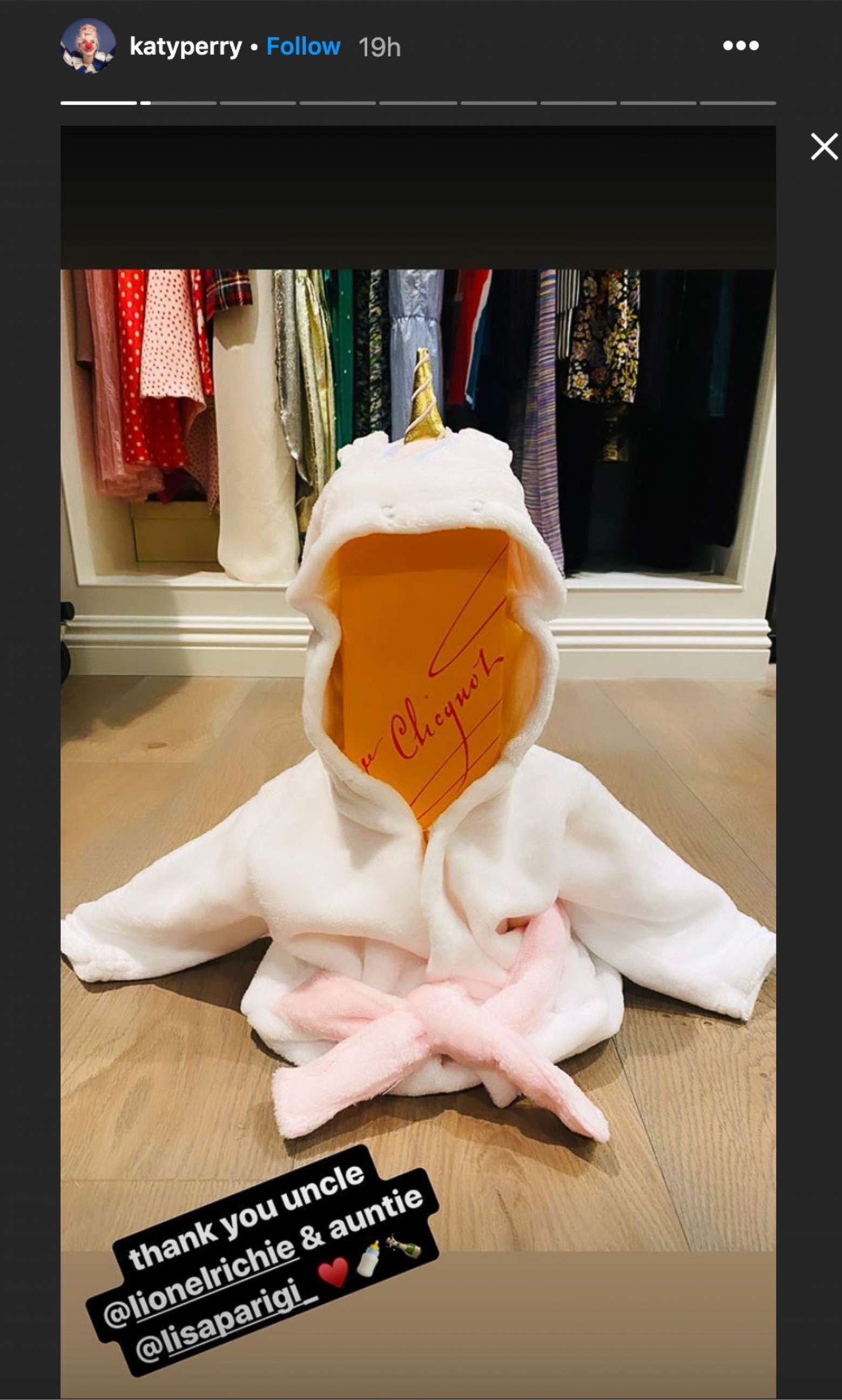 PHOTO: A bottle of champagne gifted to Katy Perry by Lionel Ritchie is seen in an image posted by Perry in her Instagram story on Aug. 1, 2020.