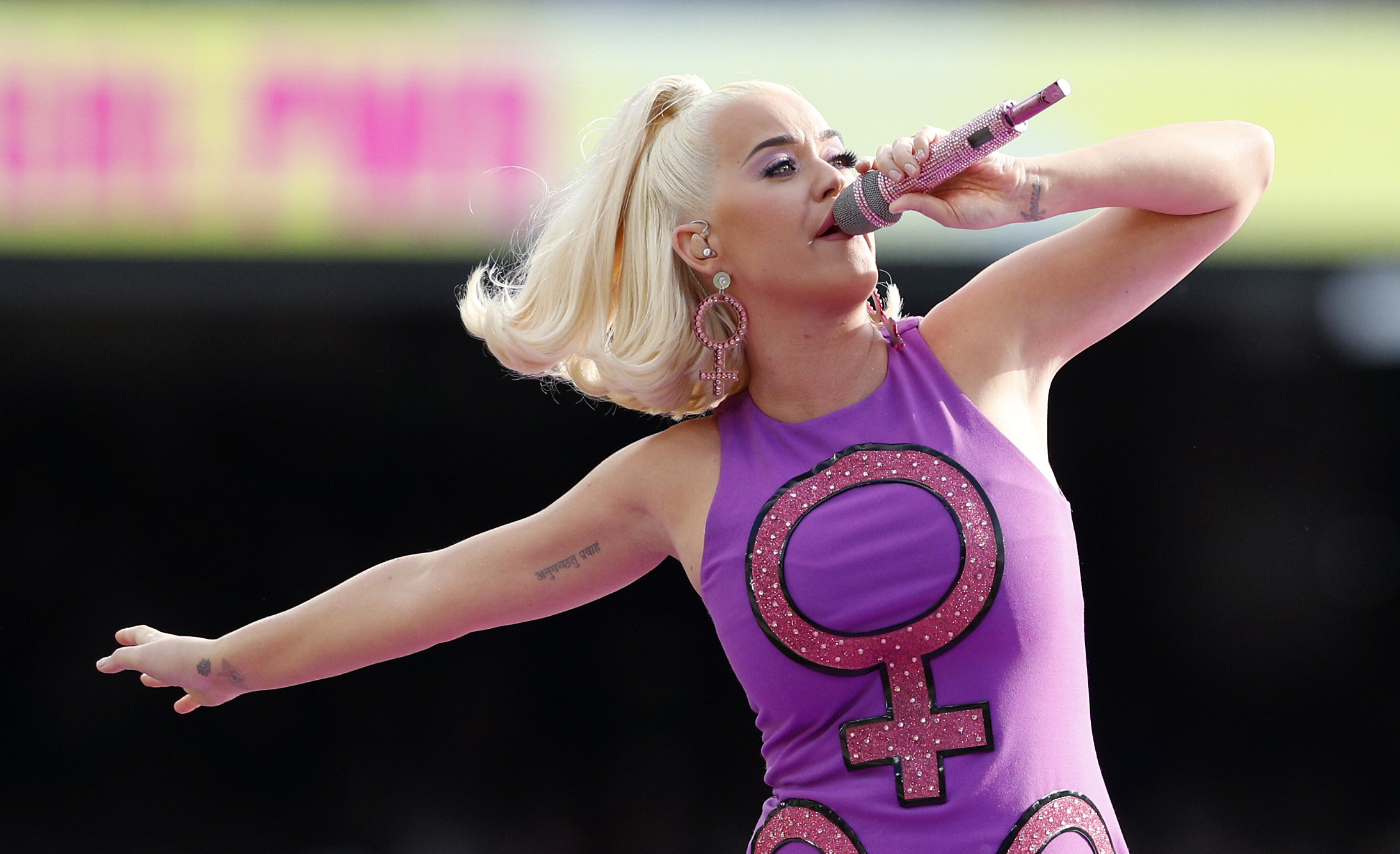 PHOTO: FILE - Katy Perry performs before the start of the Women's T20 World Cup cricket final match between Australia and India in Melbourne.