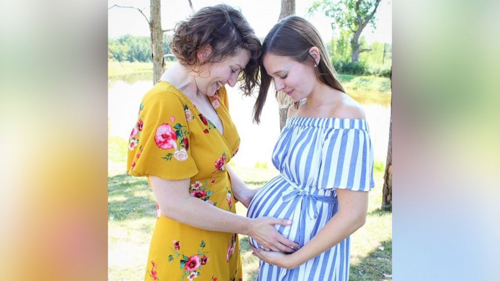 PHOTO: Katy Sanchez and Christy Acevo of Lansing, Michigan, pose for a picture weeks before Acevo gave birth to Sanchez’s baby. 