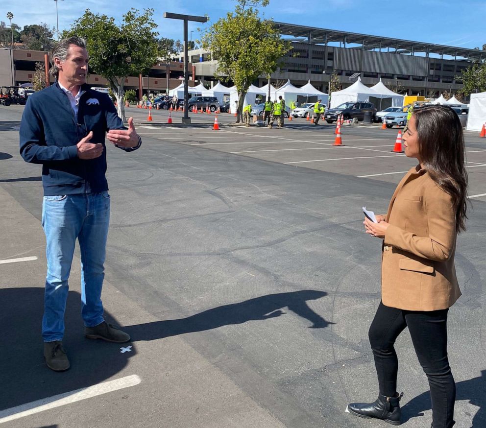 PHOTO: ABC News correspondent Kaylee Hartung interviews California Gov. Gavin Newsom two days before surgery to have her eggs retrieved and frozen.