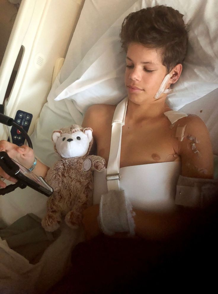 PHOTO: Keane Webre Hayes in the hospital recovering after a shark bite.