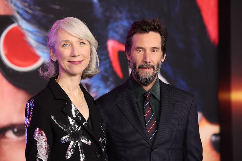 PHOTO: Alexandra Grant, left, and Keanu Reeves arrive for the premiere of "Sonic The Hedgehog 3" at the TCL Chinese Theatre, Dec. 16, 2024, in Hollywood, Calif.