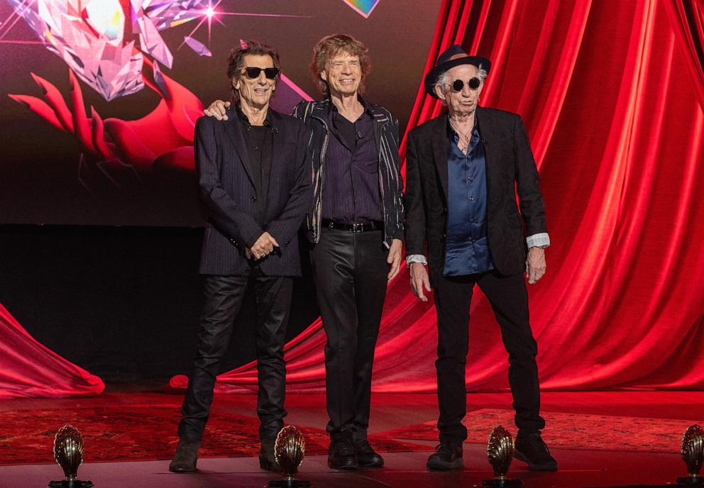 PHOTO: Ronnie Wood, Mick Jagger and Keith Richards pose for a photocall at the Rolling Stones "Hackney Diamonds" Launch Event, Sept. 6, 2023, in London.